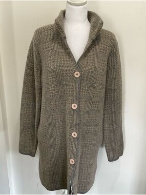 Gio & Gio Cozy Long Button Cardigan in Taupe Plaid, made in Italy sz Med